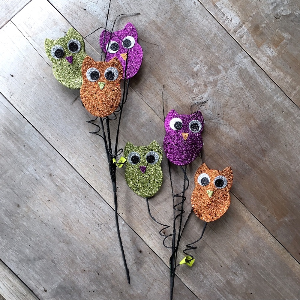 2pc. Halloween Glittered Owl Spray NWT